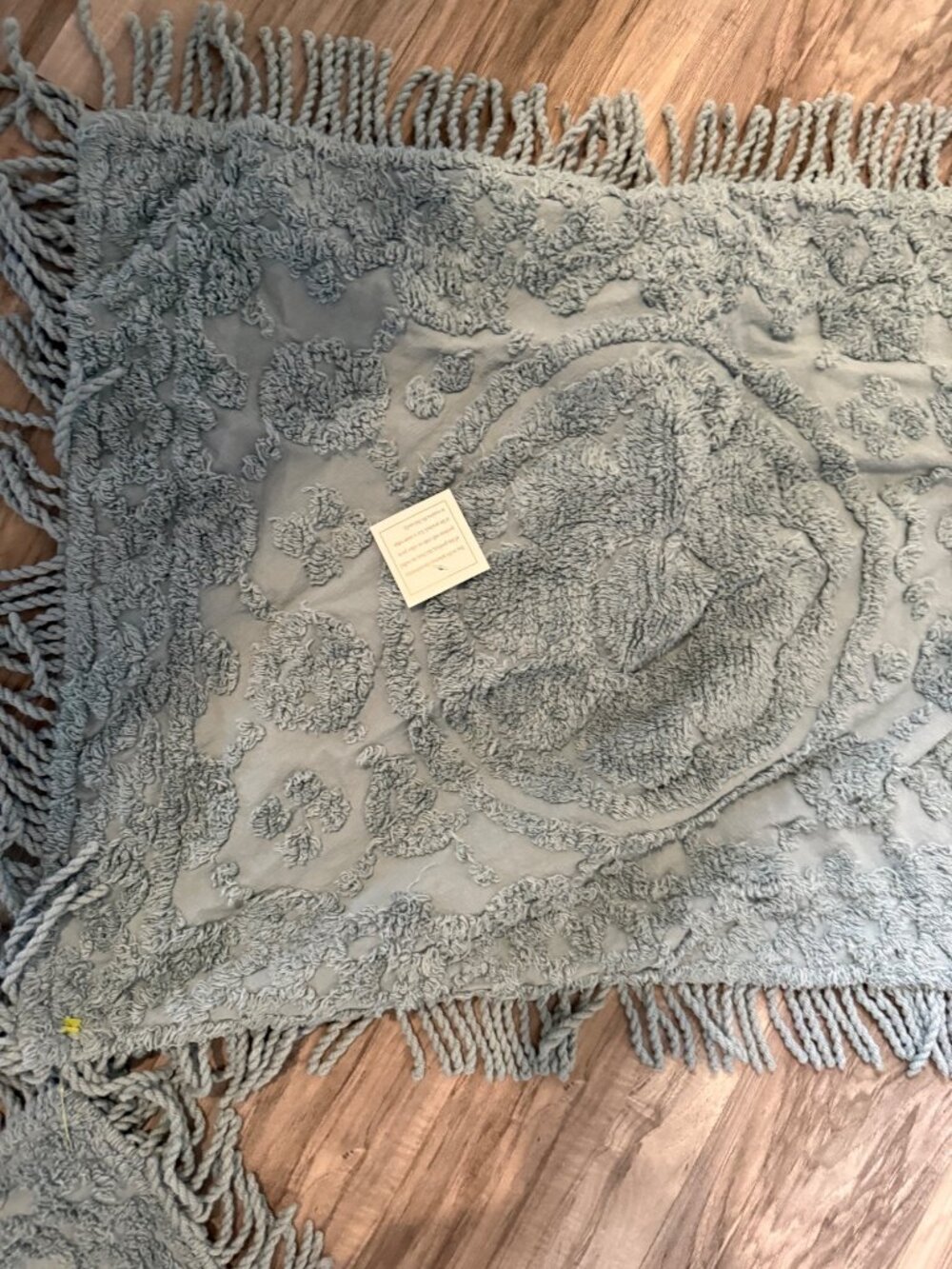 NWT 2 Blue Chenille Standard Shams Fringe Modern Farmhouse Cottage core Airb&b